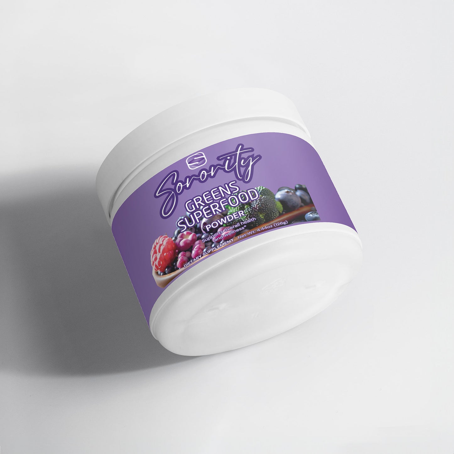 A jar of Sorority by Supz LLC greens superfood powder for Women's vitality 