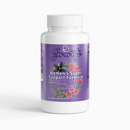 image of a vibrant bottle of Sorority by Supz Women's Super Support Formula for hormonal balance and menopause  support. 